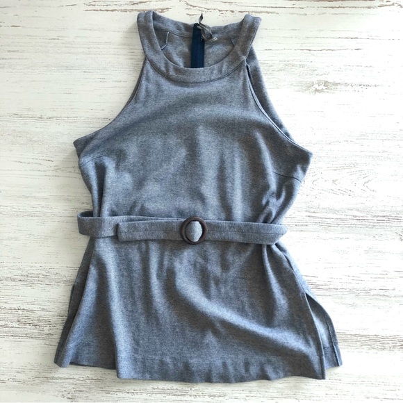 ANTHROPOLOGIE Stretch Jersey Knit Belted Halter Sleeveless Top L Blue Gray - Picture 5 of 12